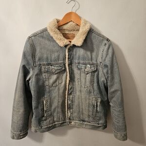 Lucky Brand Blue Jean Bomber Womens Jacket With Wool-Like Lining